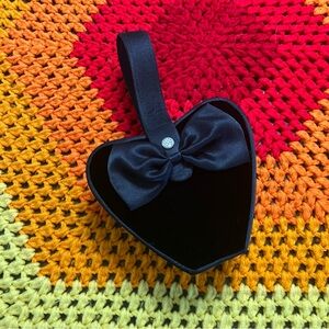 Swarovski Black Velvet Heart Bow Cocktail Evening Party Event Bag Handbag Purse
